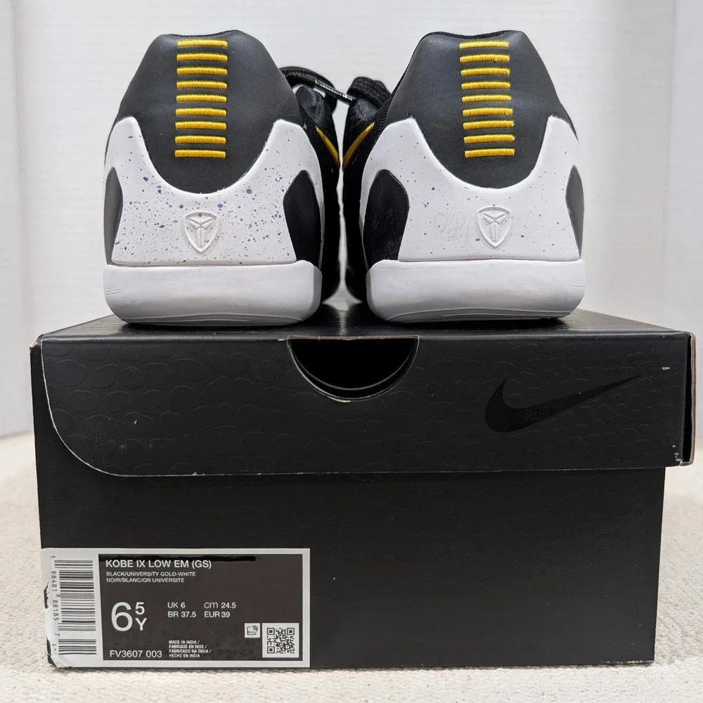 Nike Kobe IX Low EM GS Black University Gold White 6.5Y Women's 8 Sneakers NIB